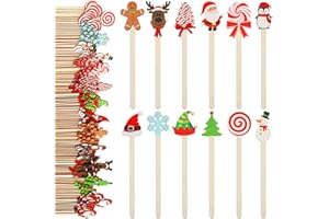 Jinei 120 Pcs Christmas Wooden Coffee Stirrers Wood Cocktail Coffee Stir Sticks Disposable Drink Stirrers for Stirring Hot Chocolate Milkshake Restaurant Home Office(Novel Style)