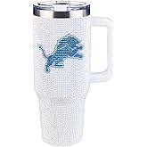 The Memory Company Officially Licensed NFL 40oz Stainless Steel Tumbler - Double Wall Insulated Travel Cup with Handle and Straw Lid - Crystal Rhinestone Design
