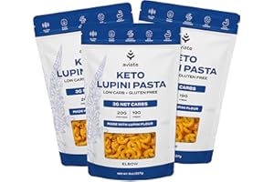 Aviate Keto Pasta Elbows - Low Carb (3g Net) Lupini Noodles, High Protein (20g), Gluten-Free, Made with Lupin Flour, Plant Ba
