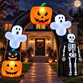8FT Halloween Inflatable Archway with Pumpkin & Ghost, Built-in LED | Halloween Blow up Arch with Built-in Blower. Easy setup, Ideal for Indoor, Outdoor, Yard, and Lawn Decorations.