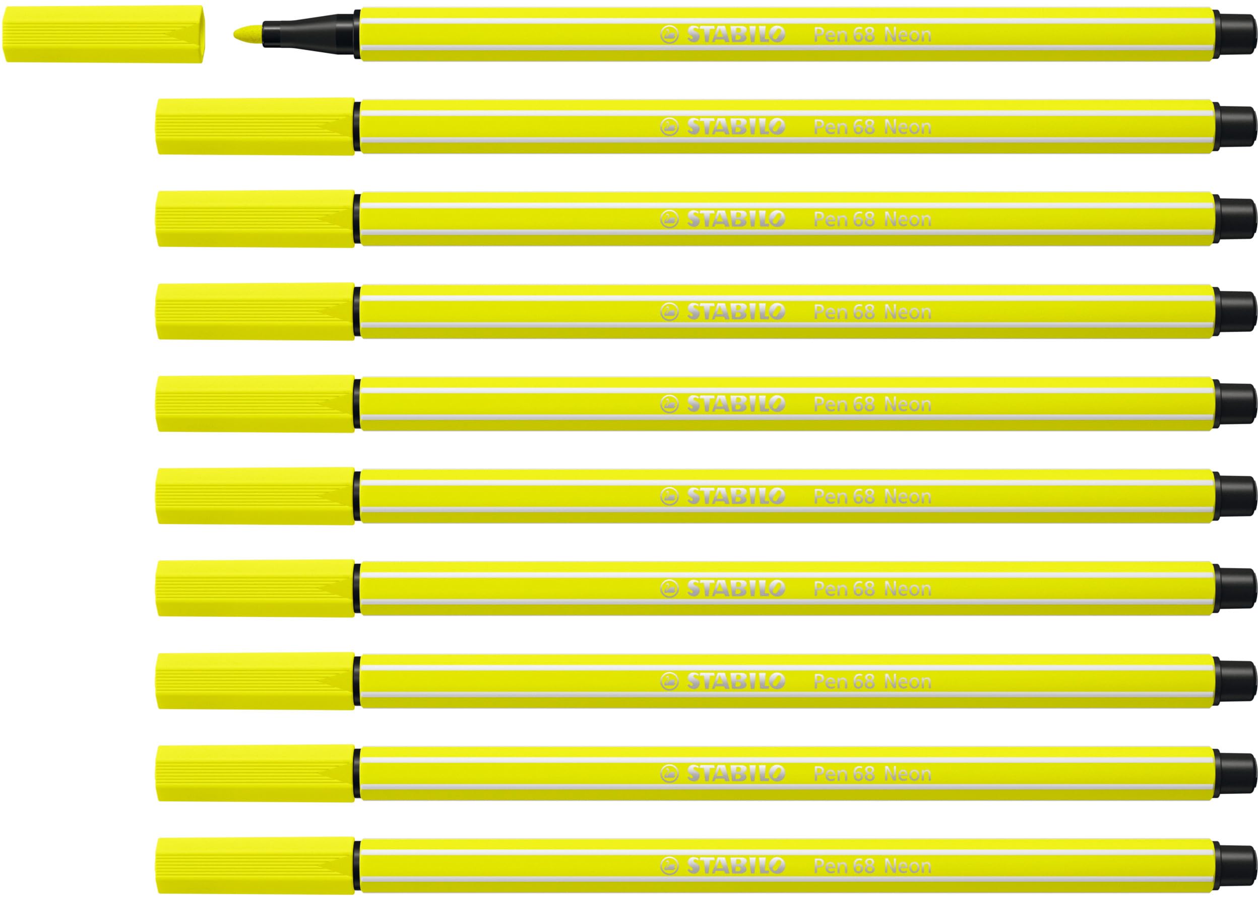 STABILO Pen 68 - Premium Fibre-Tip Pen - Pack of 10 - Neon Yellow — image 1
