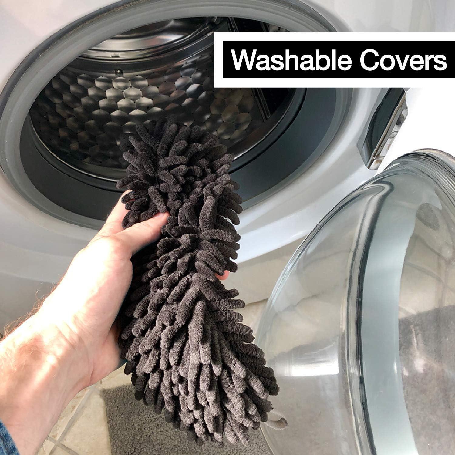 WOOLLYWORMIT Wheel Brush, Handle-Less Auto and Car Detailing Tool with Integrated Lug-Nut Cleaner, Flexible Soft Chenille Microfiber Wheel Cleaner with NO Metal Parts Exposed, NO Rim Scratching: Automotive