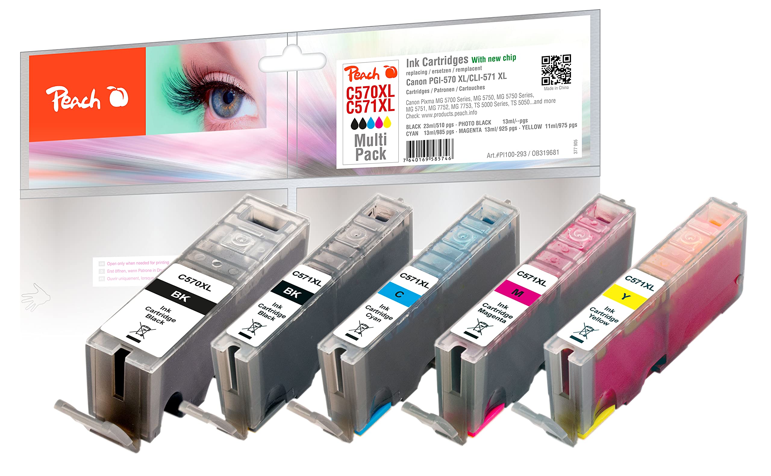 Peach Ink Cartridge XL, Black; Compatible with Canon Multi-Pack XL Cyan, foto Schwarz, Gelb, Magenta, Schwarz