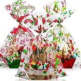Cholemy 30 Pcs Large Christmas Cellophane Gifts Basket Bags 19.7" x 27.6" Jumbo Clear Red Green Plastic Goodies Bags Winter Holiday Gifts Wrap with Twist Ties for Xmas Treat Cookie Party Favors Craft