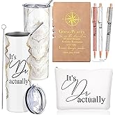 Domensi 6 Pcs It's Dr Actually Med School Gifts for Phd Doctorate Degree Physician White Coat Ceremony Gifts for Women Men 20oz Marble Tumbler Makeup Bag Journal Ballpoint Pen, Khaki