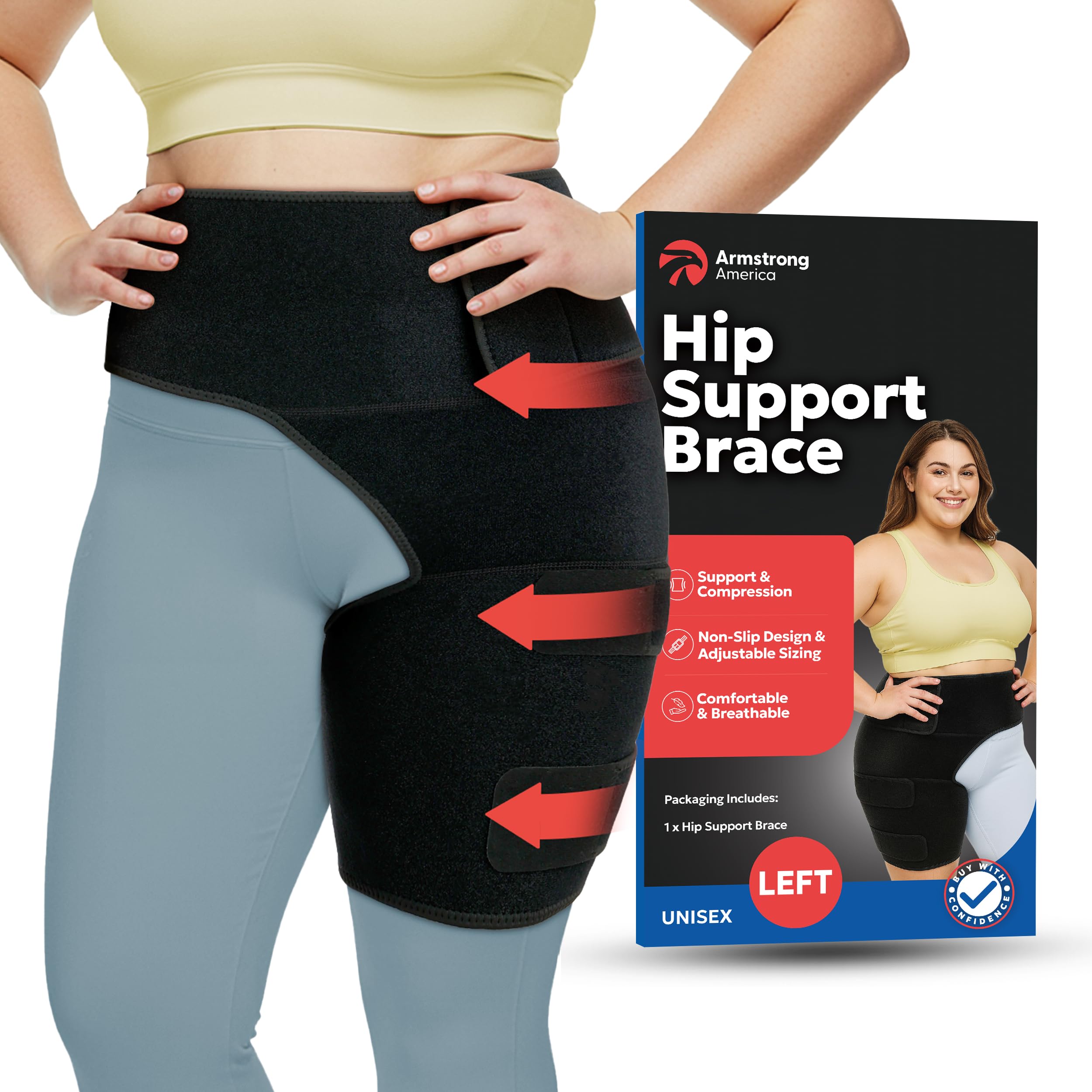 Plus Size Hip Brace Thigh Compression Sleeve | Hip Sciatica Pain Relief Device Brace | Hamstring Groin Compression Sleeve Wrap | Sciatic Nerve Relief | Hip Support Brace for Women & Men | X-LG / LEFT