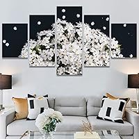 SIGNWIN 5 Panel Canvas Wall Art White Floral for Home Decorations Ready to Hang - 60