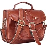 10" Mini Genuine Leather Crossbody Bags for Women, Small Brown Leather Crossbody Handbag Purse, Vintage Satchel Saddle Bag with Adjustable Strap Holds Phone & Wallet