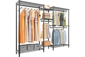 VIPEK Classic V6 Medium Wire Garment Rack Heavy Duty Clothes Rack for Hanging Clothes, Metal Freestanding Closet Wardrobe Racks 71.2" L x 14.6" W x 76.4" H, Max Load 750lbs, Black