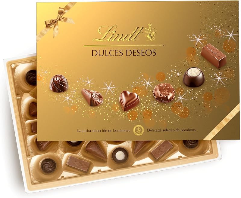 Dulces Deseos Caja de bombones de chocolate surtidos, chocolate con leche, chocolate negro, chocolate blanco, bombones para regalar, caja de bombones, 337 g