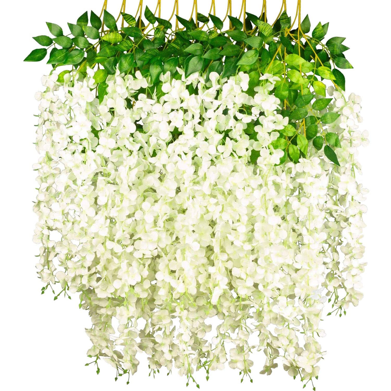 NITAIUN 12 Stems Artificial Flowers Fake Wisteria Garland Hanging Flower Silk Flower Wisteria Vine Decoration for Outdoor Indoor Home Kitchen Garden Wedding Ceremony Hotel Party Art Decor(White)