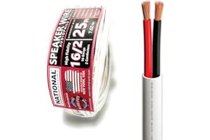 NATIONAL Wire&Cable - 16/2 Audiophile Speaker Wire (25 Feet) 16AWG Gauge - Made in USA - in Wall Audio Speaker Wire Cable/CL Rated/ETL Listed / 2 Conductors - OFC Oxygen-Free Copper, White 25ft