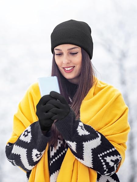 COORABY 8 PACK WINTER KNITTED CUFF BEANIES MAGIC GLOVES SET ACRYLIC WARM SKULL CAP CUFF HAT CLASSIC GLOVES FOR MEN OR WOMEN