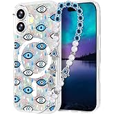 Casililor for iPhone 17 Case Magnetic with Phone Lanyard Evil Eye | Compatible with MagSafe Cute Cover for Women Girls with Athletic Charm Wrist Strap Shockproof Case for iPhone 17