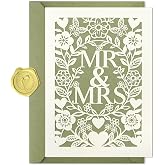 SEEBERY Elegant Wedding Card for Bride and Groom, Laser-Cut Floral Heart Design, Congratulations Wedding Card with Envelope &amp; Sticker for Newlyweds, Bridal Shower &amp; Engagement