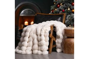 EverGrace Ultra Soft Luxury Fluffy Faux Rabbit Fur Throw Blanket, Thick Warm Bubble Throw for Bed, Cozy Plush Reversible Blankets for Couch, Chair, Sofa, Ivory White, 60x80 Inches