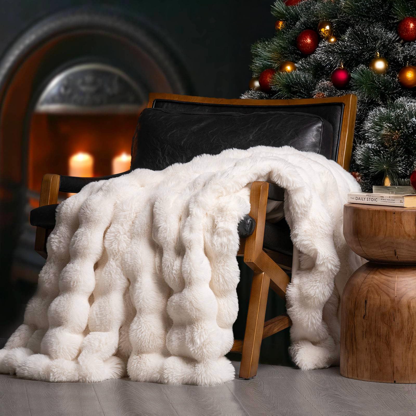 Photo 1 of EverGrace Ultra Soft Luxury Fluffy Faux Rabbit Fur Throw Blanket, Thick Warm Bubble Throw for Bed, Cozy Plush Reversible Blankets for Couch, Chair, Sofa, Ivory White, 60x80 Inches
