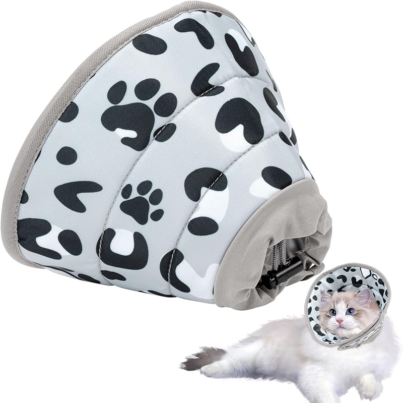 Vinuwu Soft Adjustable Elizabethan Cat Cone Grey M Recovery Collar