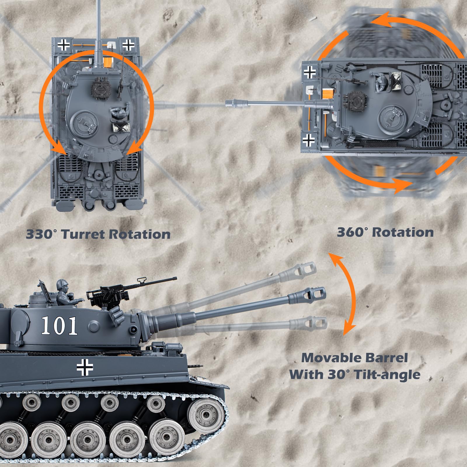 Supdex RC Tank, 1:18 Alloy Metal German Tiger I Remote Control Army Model Toys, 2.4Ghz RC Vehicle with Smoke, Sound and Lights, Military Tank That Shoots BBS and Water Bombs for Adults and Kids