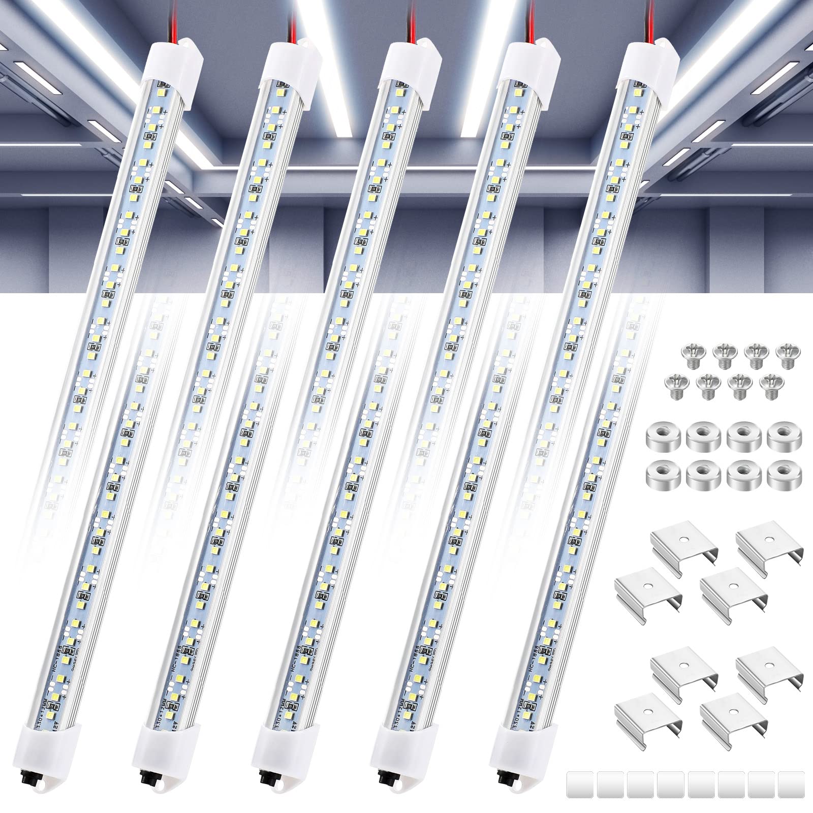 Photo 1 of 8 Pcs 12V Interior LED Light Bar for Car LED Light with Switch and Magnets Strip White 12V Lighting for Indoor Room Home Car Cargo Truck Trailer Van