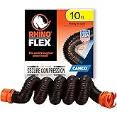Camco RhinoFLEX 10-foot RV Sewer Hose Extension - Features Collapsible Design for RV Storage - Includes Pre-Attached Lug & Ba
