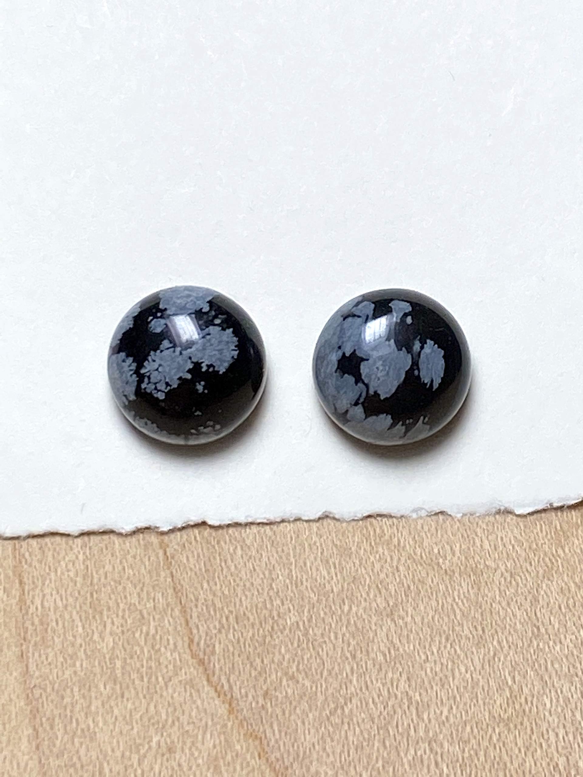 10mm Snowflake Obsidian Gemstone and Sterling Silver Post Earrings