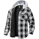 LEPOAR Flannel Hoodie Jacket for Men Plaid Jacket Quilted lined Winter Coat Lightweight Warm Long Sleeve Flannel Jacket