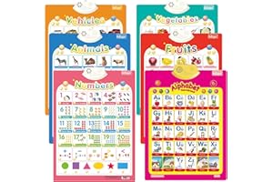 FUNWISH 6Pcs Electronic Interactive Alphabet Wall Chart for Kids, ABC Learning for Toddlers,Learning Toys for Toddlers, Talking ABC,123s,Animal,Fruits,Vehicles & Vegetables Poster,Preschool Gifts for Kids