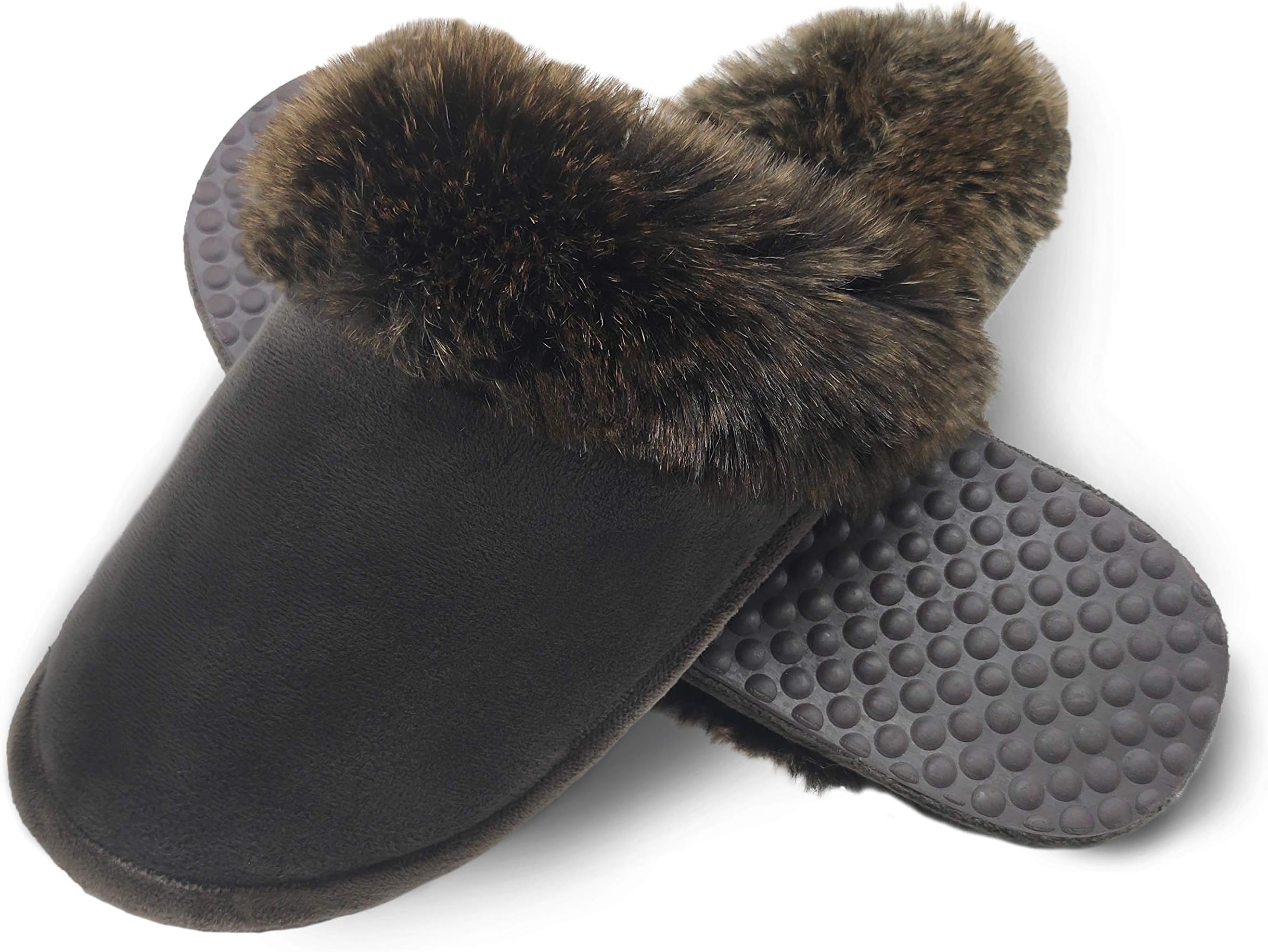 Finoceans Slippers Mens Womens Faux Fur Memory Foam House Bedroom Indoor Outdoor Winter Shoes