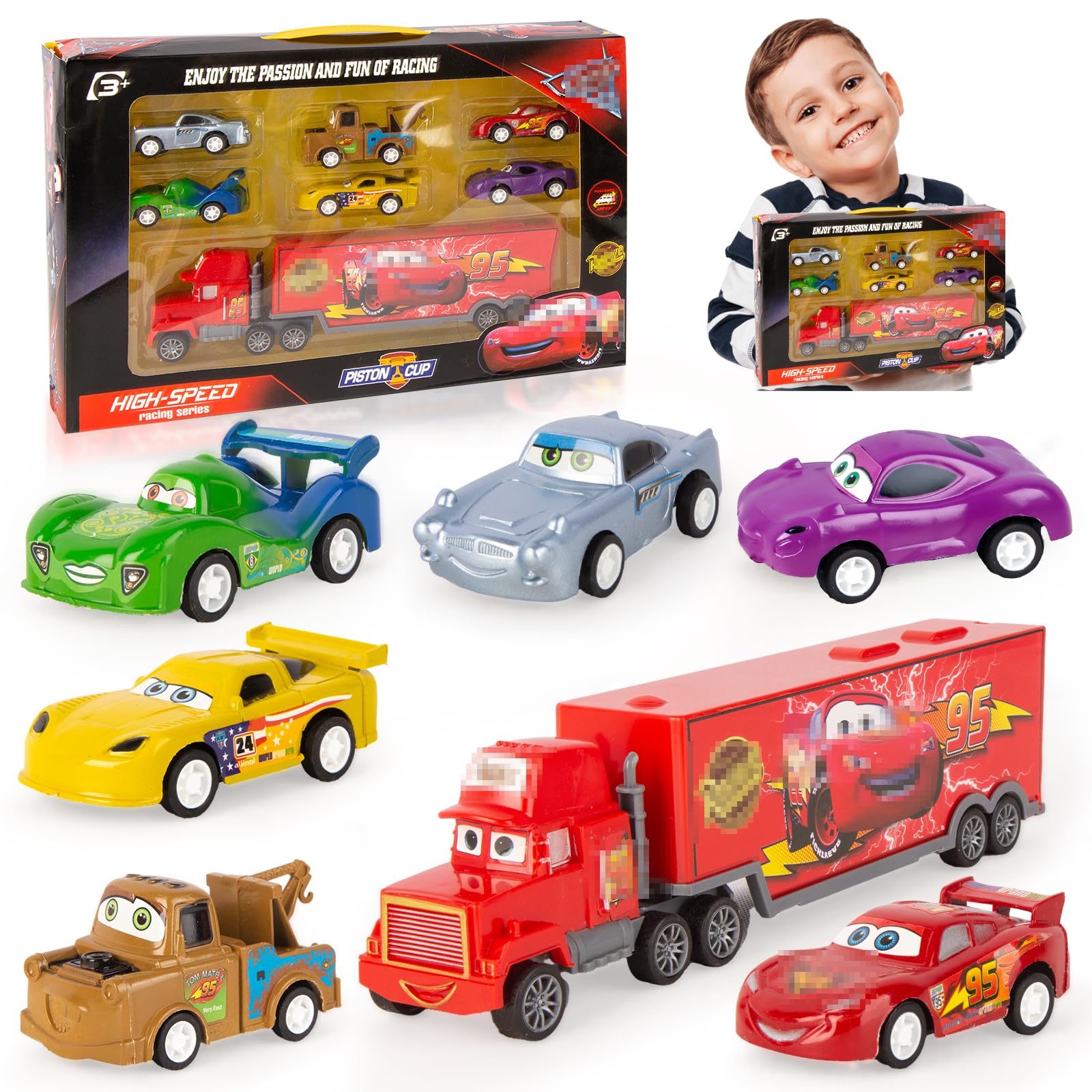 Transport Truck Toys Cars for Boys- Truck Toy with 6 Race Cars Mini Die Cast Model Car Metal Racing Vehicles Children's Vehicle Toys as Christmas Easter Birthday Children Gifts Boys Party Bags Fillers