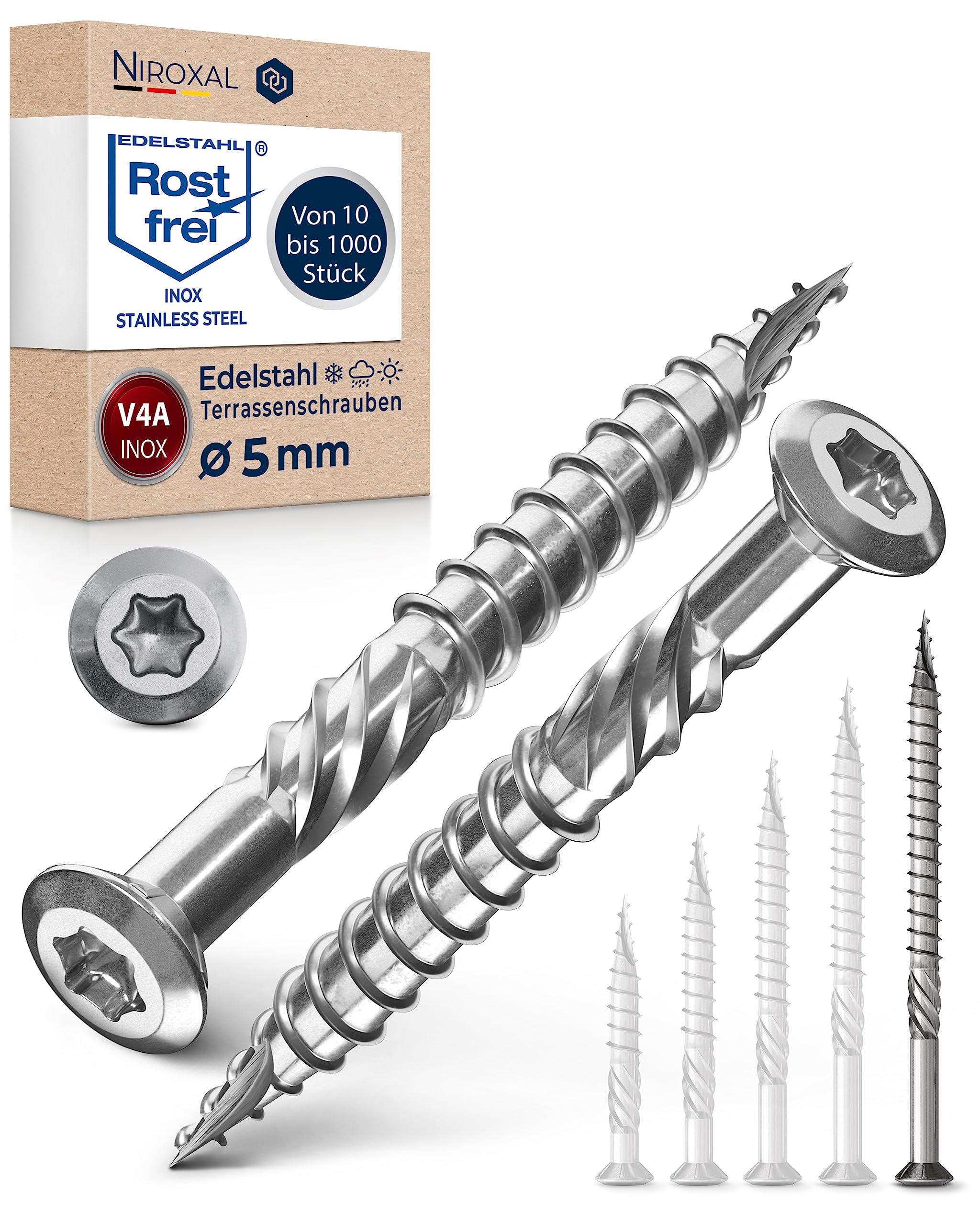 Decking Screws 5x80 mm Marine Grade 316 Stainless Steel Torx Wood Screws Partial Thread Outdoor Deck Screws Rust Resistant – NietFullThings Pack of 100