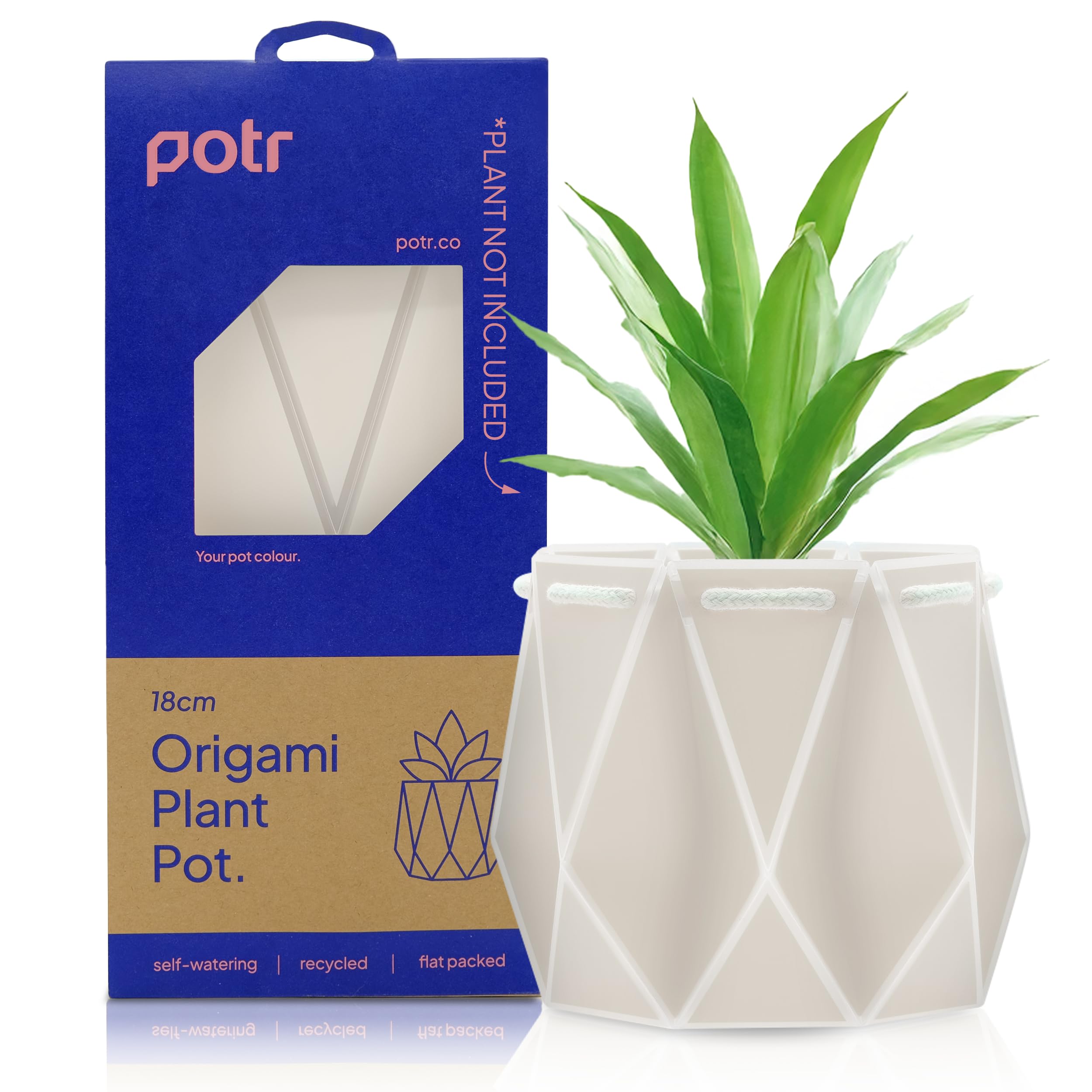 POTR Flower Pot Gift (18cm, Ivory White) | Self-Watering Innovation for Eco-Friendly Planting, Space-Saving Flat Pack Design Plant Pot for Living Room & Office Decor