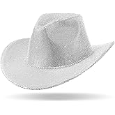 Hercicy Rhinestone Cowboy Hat with Diamond Fringe Bling Cowgirl Hat With Western Wide for Cosplay Wedding