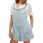 Unilexi Womens Casual Denim Backless Shorts Romper Loose Adjustable Straps Jeans Shorts Overalls with Pockets