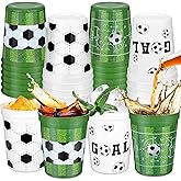 Kochorie 24 Pieces Soccer Birthday Party Decorations 16 OZ Green White Sports Ball Fan Cups Disposable Drinking Cups for Sport Themed Party Favors
