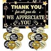 We Appreciate You Decorations Black Silver Appreciate You Banner with 18pcs Balloons Thank You Backdrop for Teacher Employee Staff Doctors Nurse Poaster Volunteer Appreciation Week Party Decor