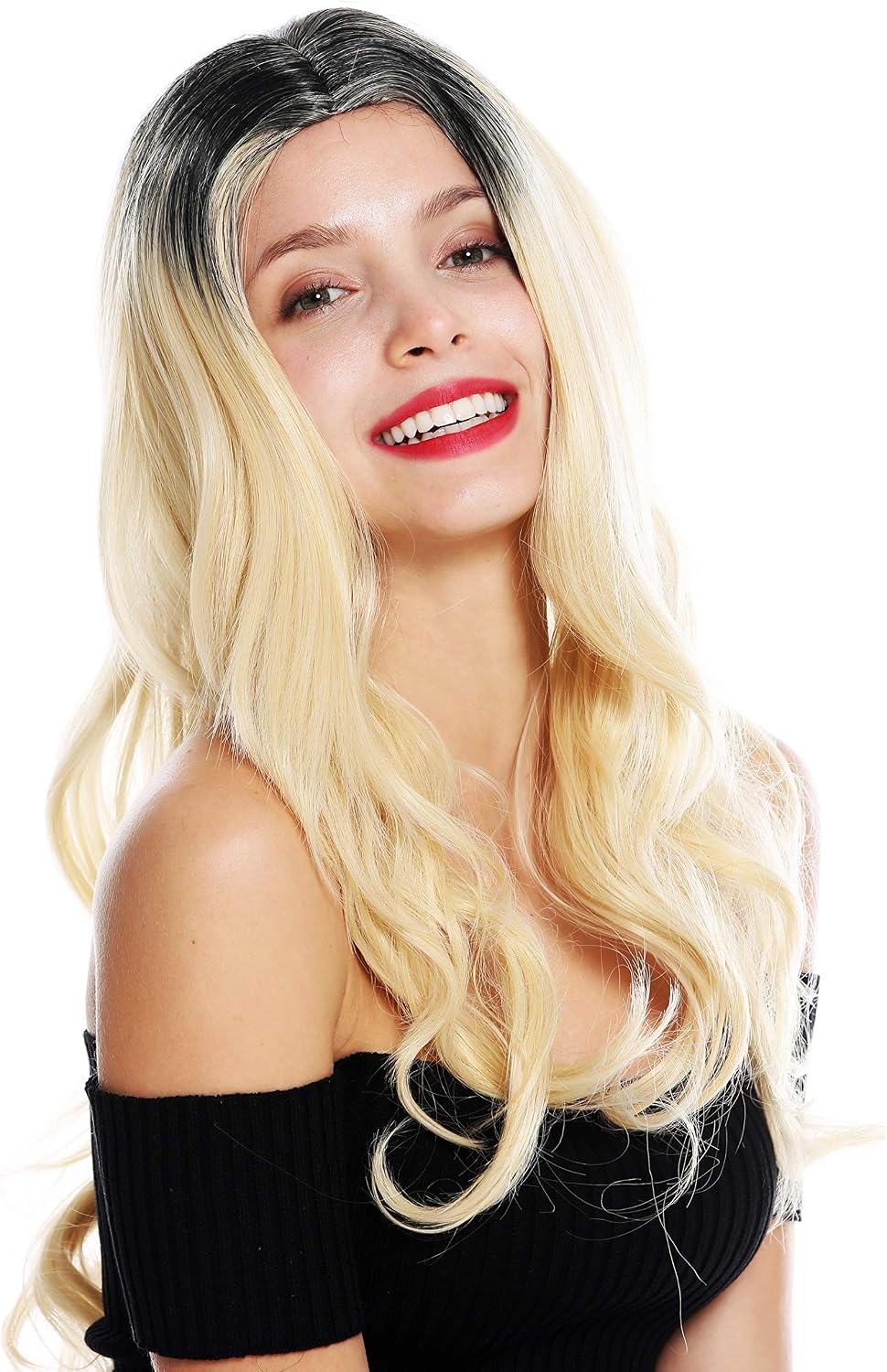 WIG ME UP, GFW2645 women's quality wig very long wavy middle parting black blonde ombre mix, Blonde-black mix (1+613B-144) - Image 4