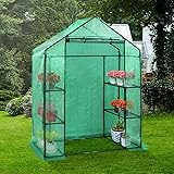 Myuilor Mini Walk-in Greenhouse 3 Tier 4 Sturdy Shelves with PE Cover and Roll-Up Zipper Door for Indoor Outdoor Use Grow Pla