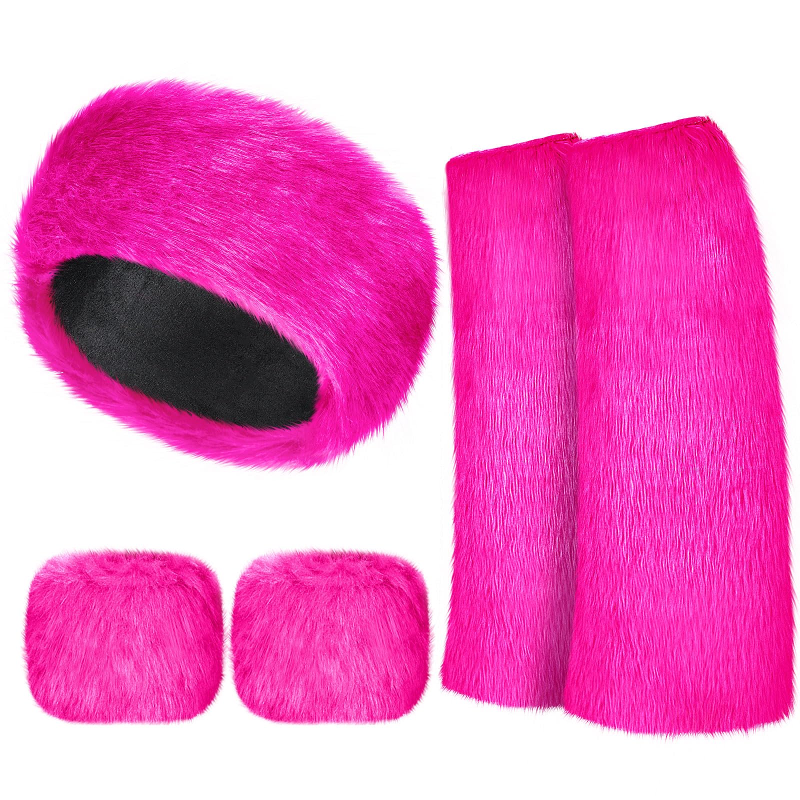 Photo 1 of ***MISSING WRISTS COVERS*** SATINIOR 3 Pieces Faux Fur Headband Set Ear Warmer Headwrap Furry Wrist Cuff Leg Warmers Boot Cuff Accessories for Girls (Rose Red)