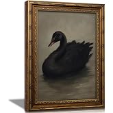 Vintage Black Swan Gold Framed Wall Art Dark Academia Painting Picture Wall Decor Victorian Goth Poster Print Artwork for Bedroom Study Living Room Bathroom Home Decoration