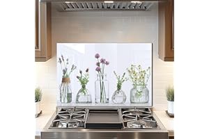 DAIFURONGE Tempered Glass Backsplash For Kitchen Behind Stove,Flower Bottle Stove Back Top Cover,Easy to Clean Glass Splashback, Sink Cover Splash Guard,Home Kitchen Wall Decor (30"x20"(76.2x50.8cm))