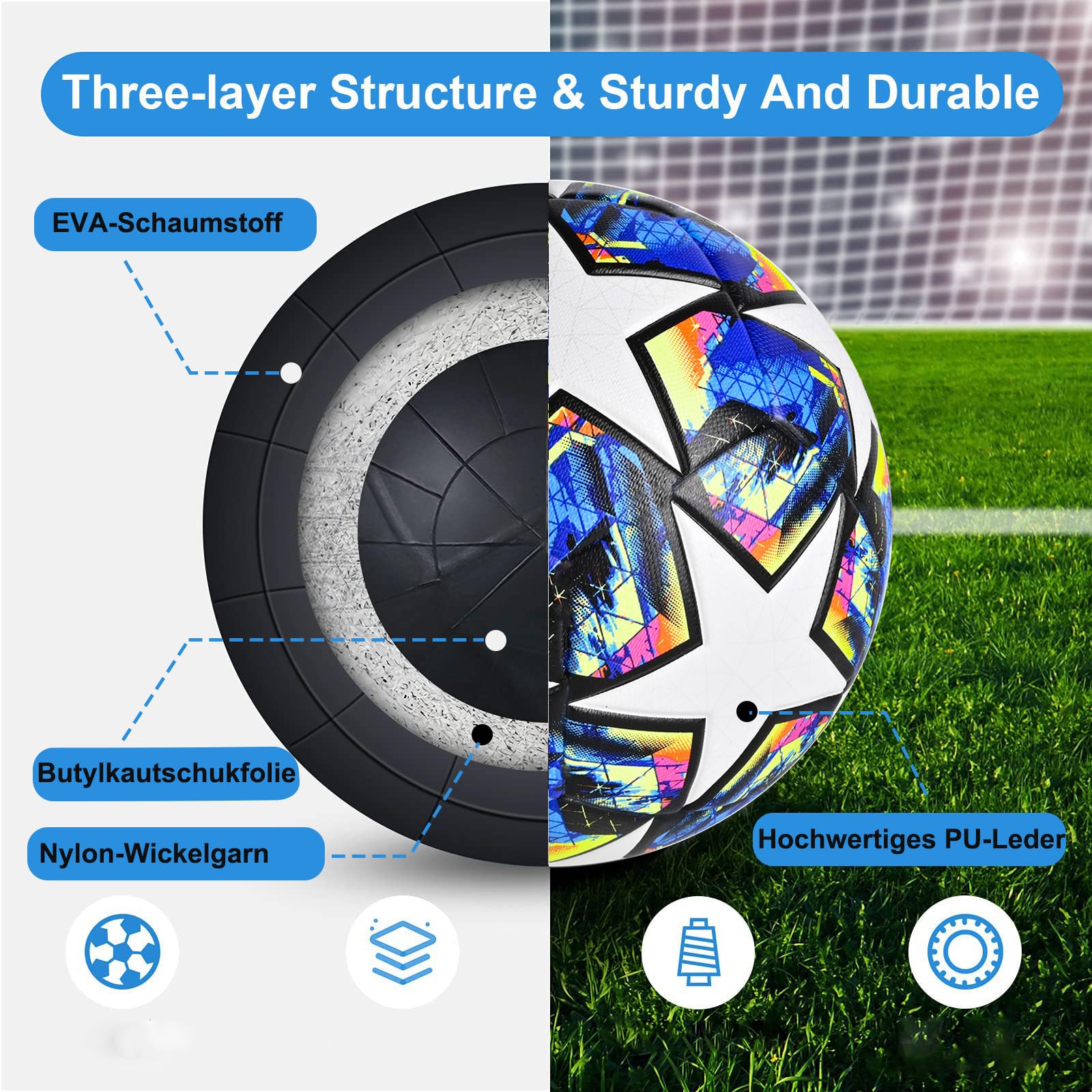 Fxznacbh Fussball Ball Fußball Fans Artikel Fussball-Liebhaber Geburtstag Geschenk Regelmäßige größe 5 Football mit Pumpe,Blau und Weiß 2