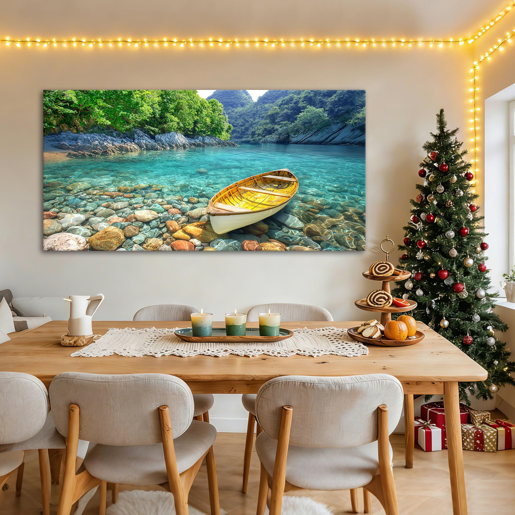 Photo 1 of HGUAOA Lake Canvas Wall Art - Nature Landscape Mountain Wall Art for Living Room, Rustic Artwork for Walls, Pictures for Bedroom, Fine Home Decor, Scenic Wall Decor 29×58IN