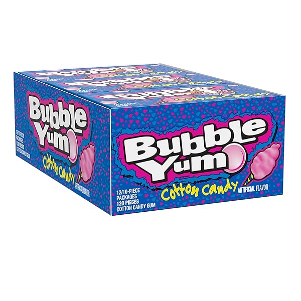 BUBBLE YUM COTTON CANDY FLAVORED CHEWY, BUBBLE GUM PACKS, 2.82 OZ (12 COUNT)