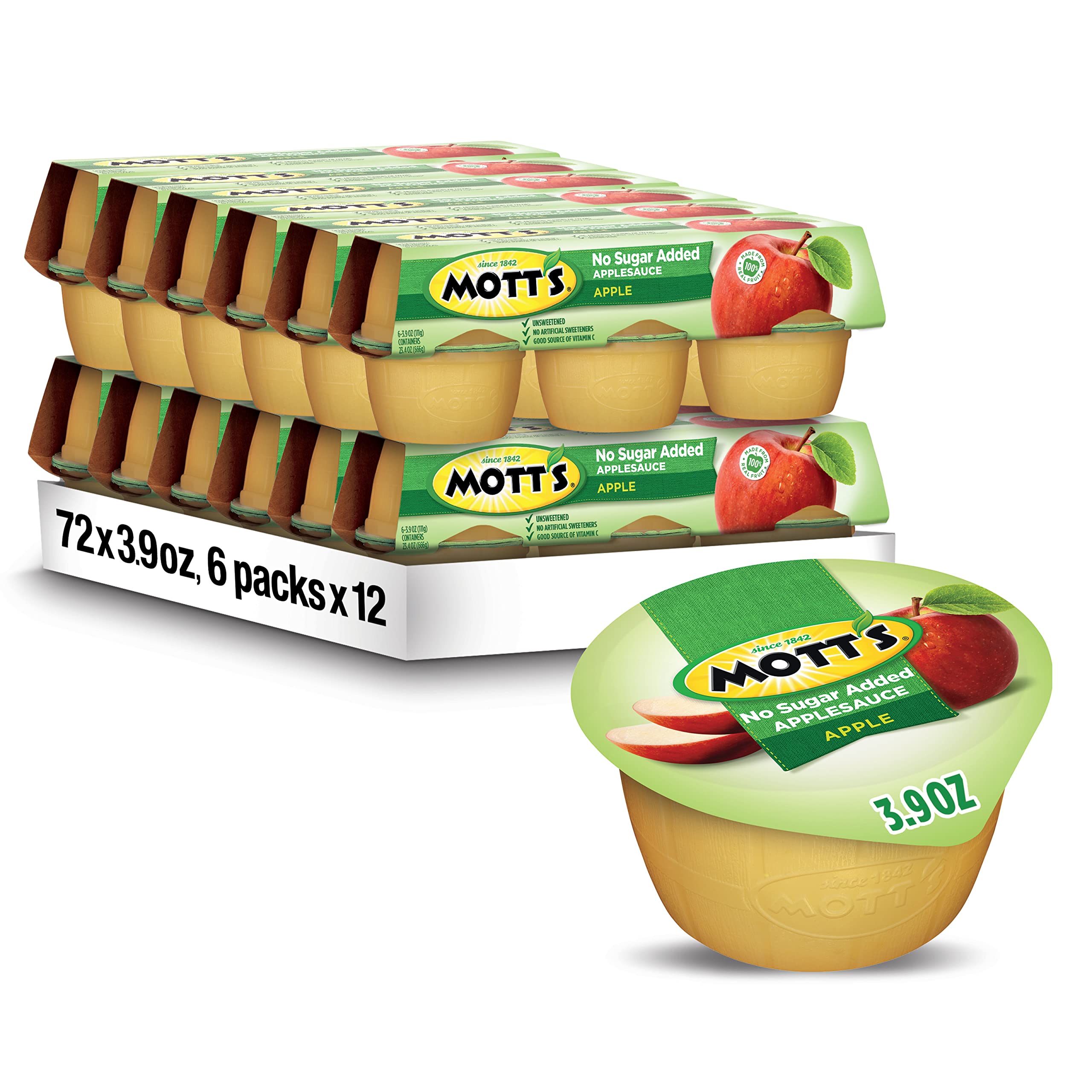 View 1 of ***** DEC/ 3 / 2026 **** Mott's No Sugar Added Applesauce, 3.9 Oz Cups, 72 Count (12 Packs Of 6), Good Source Of Vitamin C, No Artificial Flavors