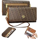 VEWWA Womens Wallet, RFID Blocking Wristlet Wallets for Women, Large Capacity Leather Clutch Purse for Ladies Daily Use and Travel, Card & Phone Holder - Brown