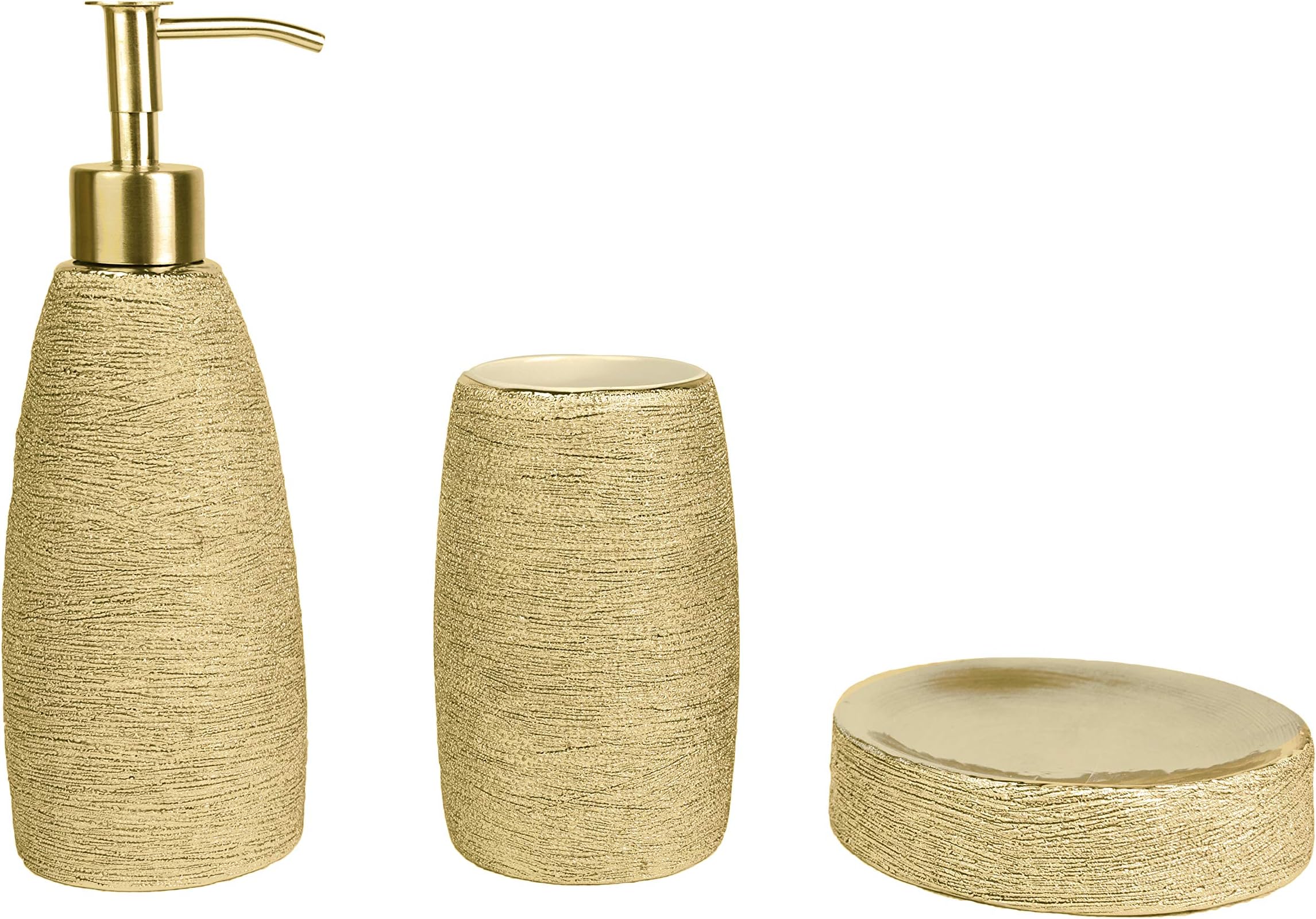 Ceramic Bathroom Accessory Metallic 3 Piece Set Bathroom Ensemble Sets for Bath Decor, Ideas Home Gift (Gold)