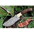 Nooraki - 11 inch | Custom Handmade Damascus Tracker Knife with Brown Micarta Handle Hunting knife, Camping knife, Bushcraft Knife, Survival Knife - Full Tang Fire Pattern With Sheath #332