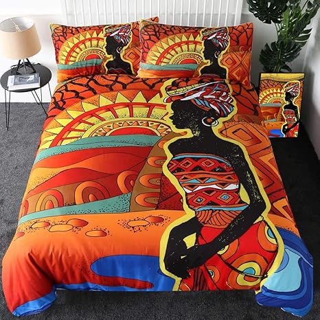 Amazon Com Sleepwish African Woman Bedding Set Ethnic Afro Decor Duvet Covers African American Comforter Set 3 Pieces Orange Ancient Desert Print Bedspread Queen Home Kitchen