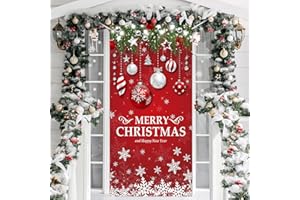 IMISHM Retro Christmas Door Decorations Merry Christmas Christmas Door Cover Christmas Snowflake Door Banner Christmas Front Door Decorations for Christmas Home Indoor Decorations